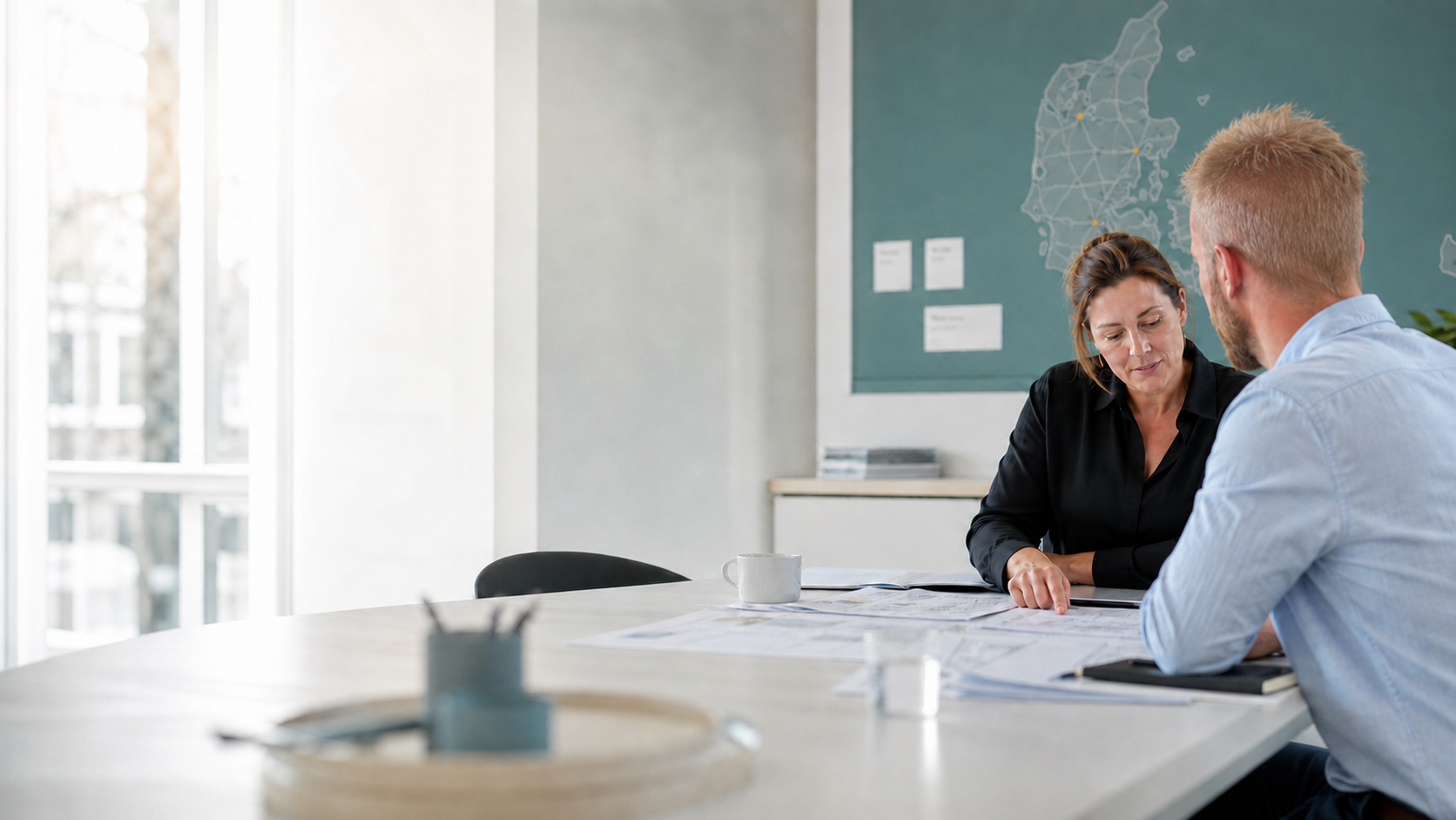 Professionel rådgivningssituation ved et mødebord